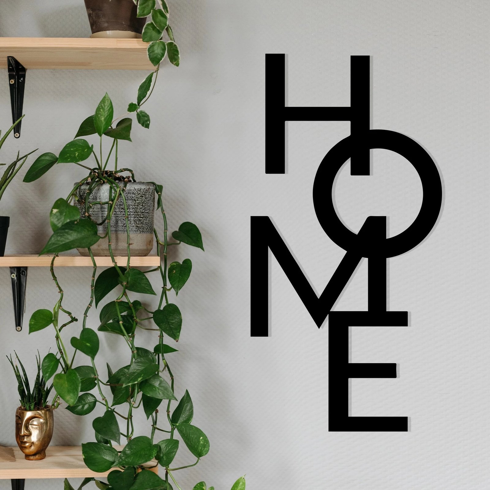 Aksesor dekorativ metalik për mur, Wallity, Home 5, ngjyrë e zezë, 34.5x68cm