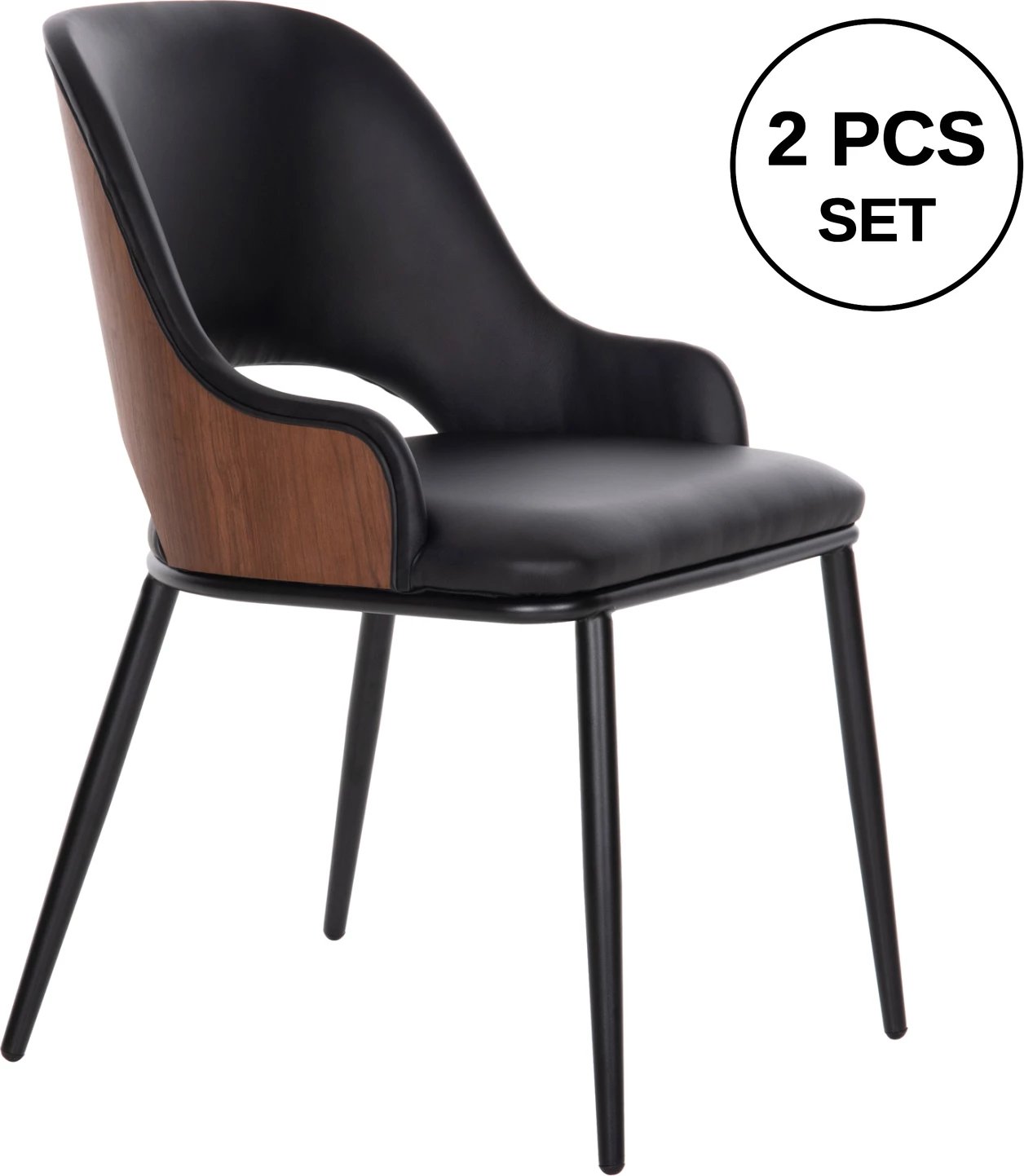 Karrige ngrënieje DELF FH9617.03 PU e zezë-këmbë metali të zeza-shpinë druri në ngjyrë arre 48x55x76Hcm., set prej 2 copë