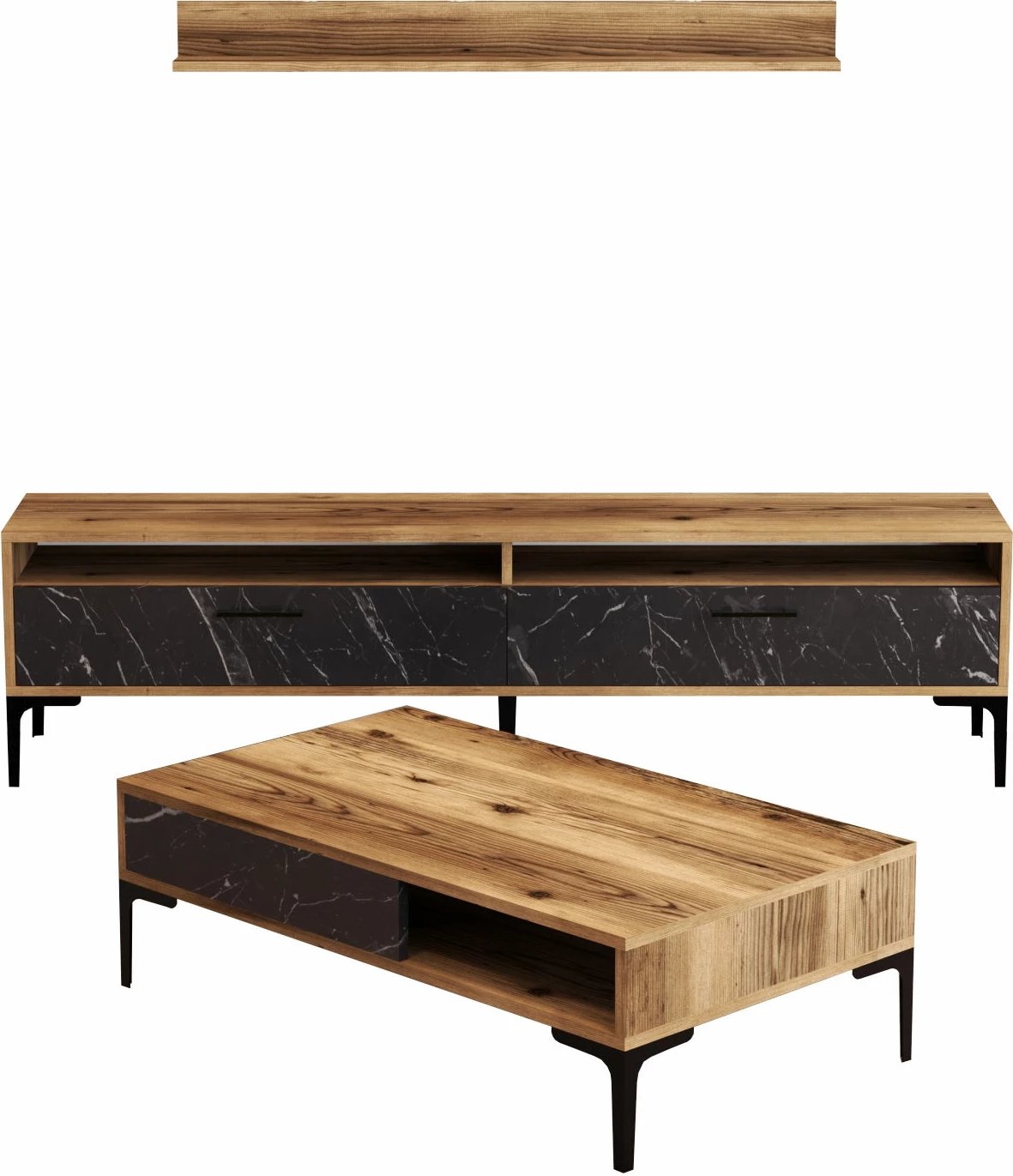 Set mobiljesh për dhomë dite Skye Decor, Istanbul, ngjyrë arre, mermer i zi