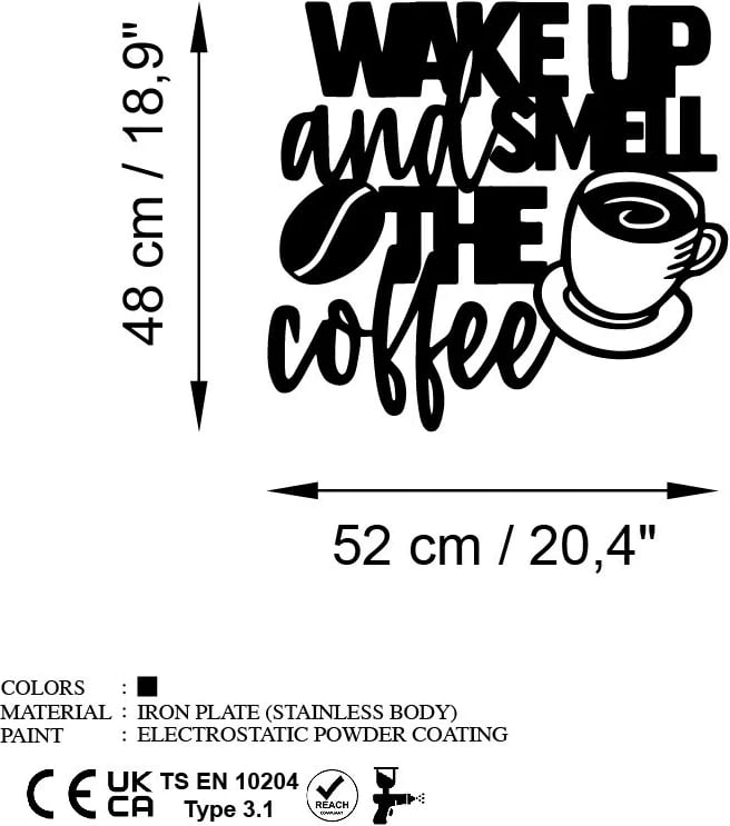 Aksesor dekorativ metalik për mur, Wallity, Wake up Coffee