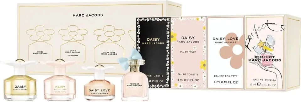 Set Eau de Toilette dhe Eau de Parfum për femra Marc Jacobs Daisy, Daisy Eau So Fresh, Daisy Love, Perfect, 4ml + 4ml + 4ml + 5ml
