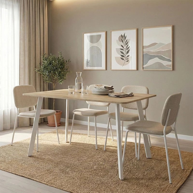 Tavolinë Squaro, sipërfaqe Sonoma, këmbë metalike të bardha, 120x70x75cm