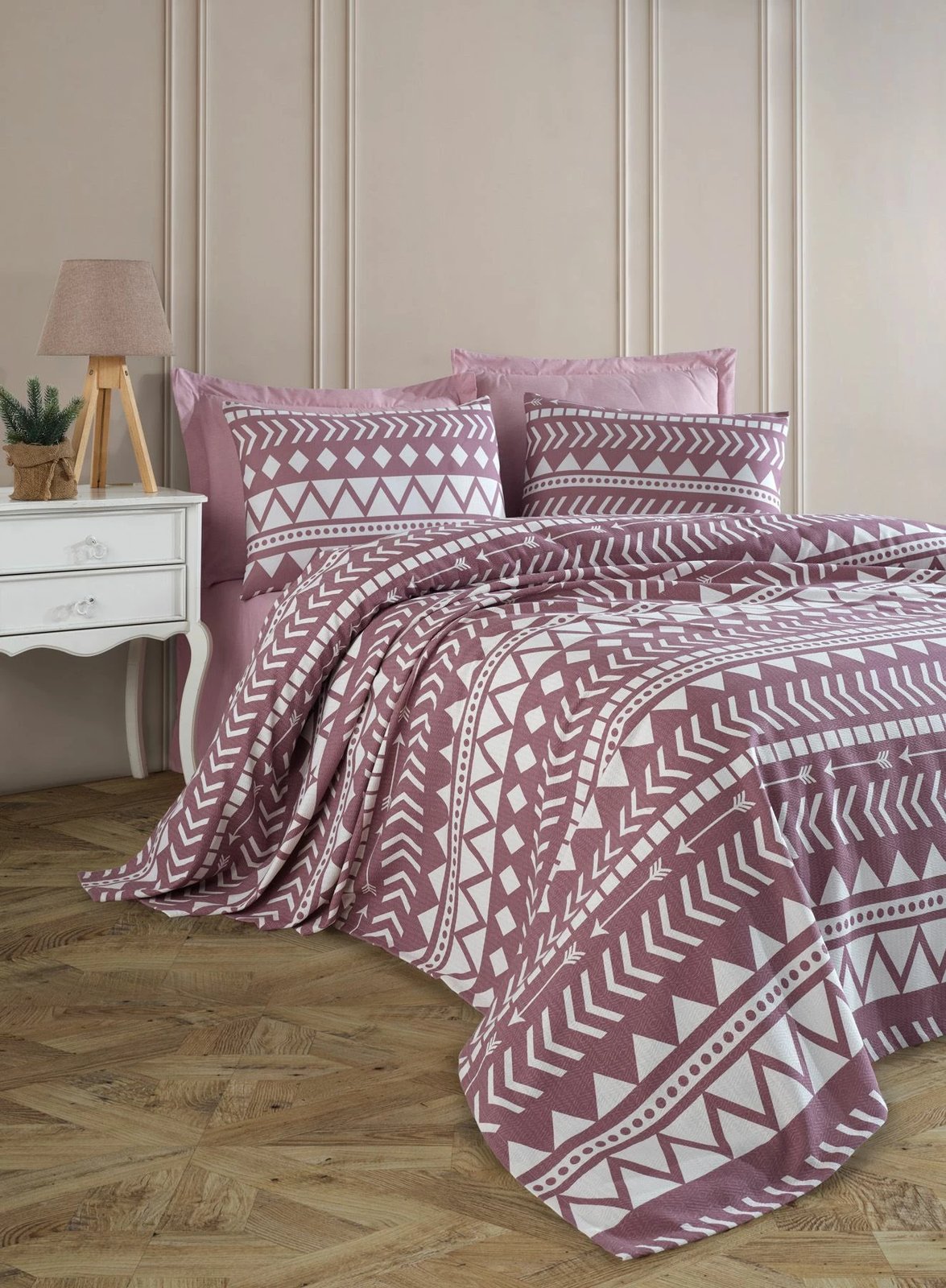 Set piké dyshe me jastëkë, ngjyrë lejla, L'Essentiel Linge de Maison, Artec