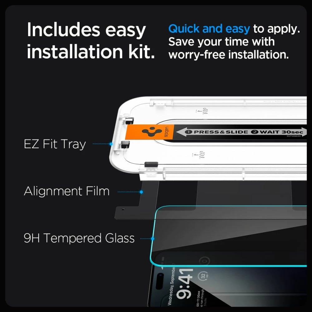 Xham mbrojtës Spigen Glas.tR EZ Fit Privacy për iPhone 15/16, 1 copë