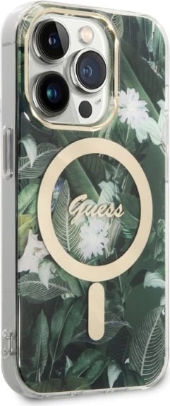 Set mbështjellës Guess Jungle Collection me karikues wireless MagSafe për iPhone 14 Pro 6.1", Gjelbër