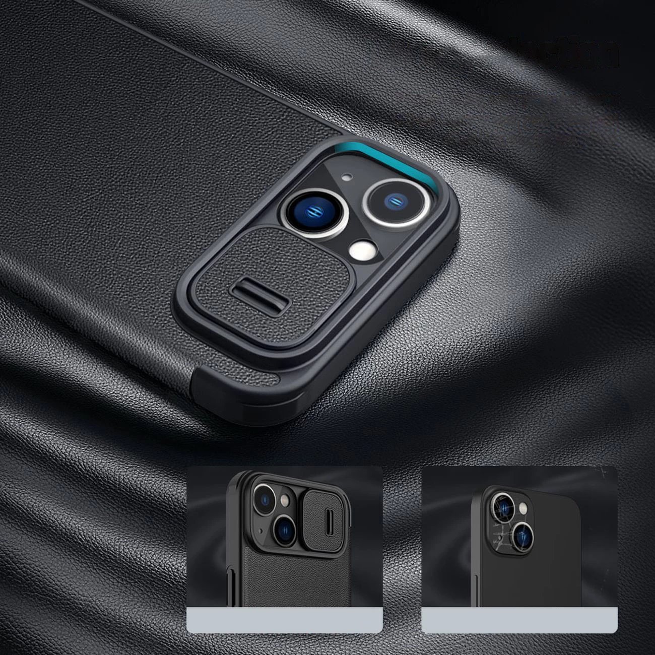 Mbështjellës Nillkin Qin Leather Pro Case për iPhone 14 Plus, me kapak dhe mbrojtje kamere, i zi