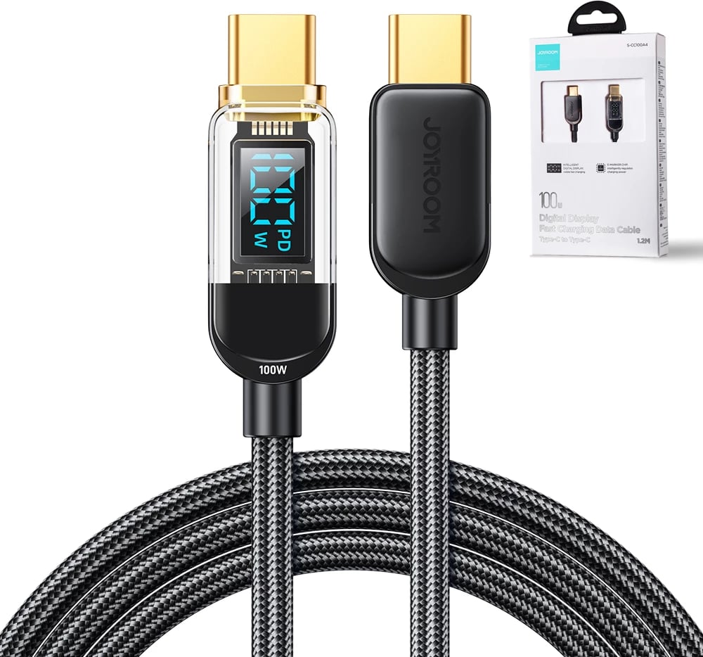Kabllo USB-C/USB-C Joyroom A4 S-CC100A4 me ekran LED, 1.2m, 100W, e zezë