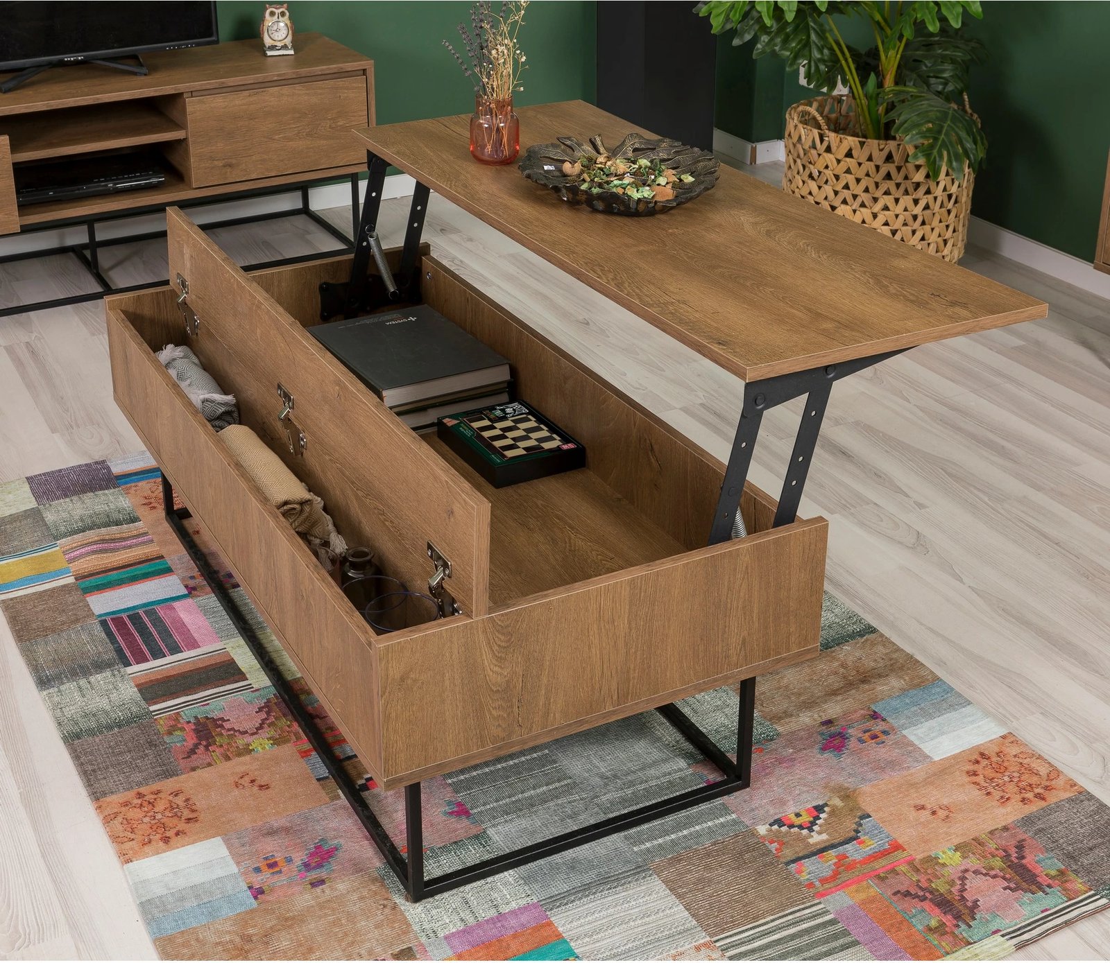 Set mobiljesh për dhomë dite, Skye Decor, Laxus Takım 26, ngjyrë arre dhe e zezë