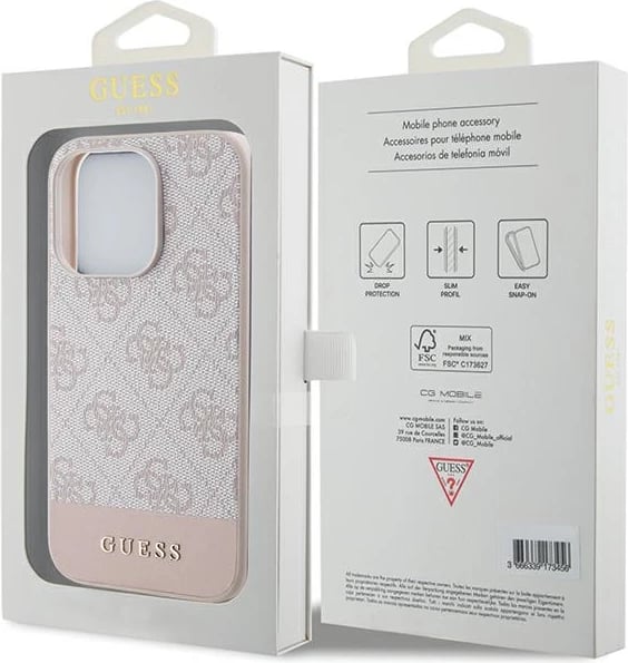 Mbështjellës Guess 4G Stripe për iPhone 15 Pro, Rozë Mbështjellës Guess 4G Stripe për iPhone 15 Pro, Rozë