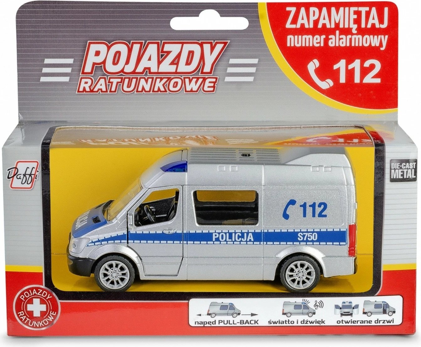 Veture lodër policie/ambulance Daffi B-434, metal/plastik, me drita dhe zë, argjendtë/blu