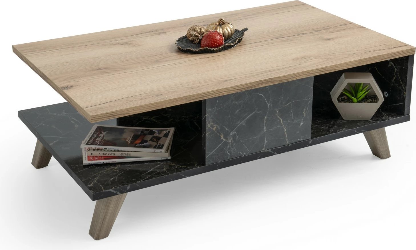 Tavolinë kafeje Skye Decor, ngjyrë lis dhe mermer, Sumer O2030