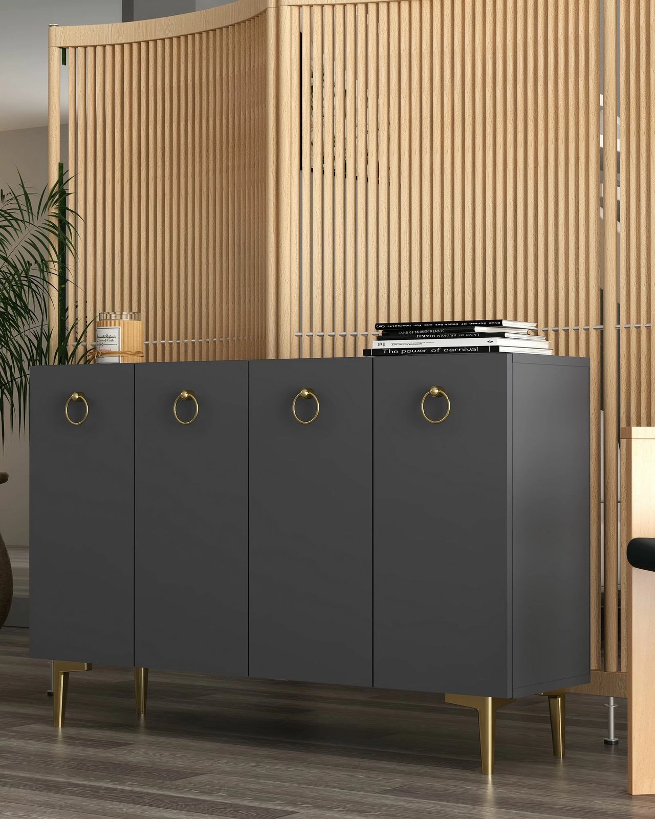 Konsolë Skye Decor, ngjyrë antracit, ari