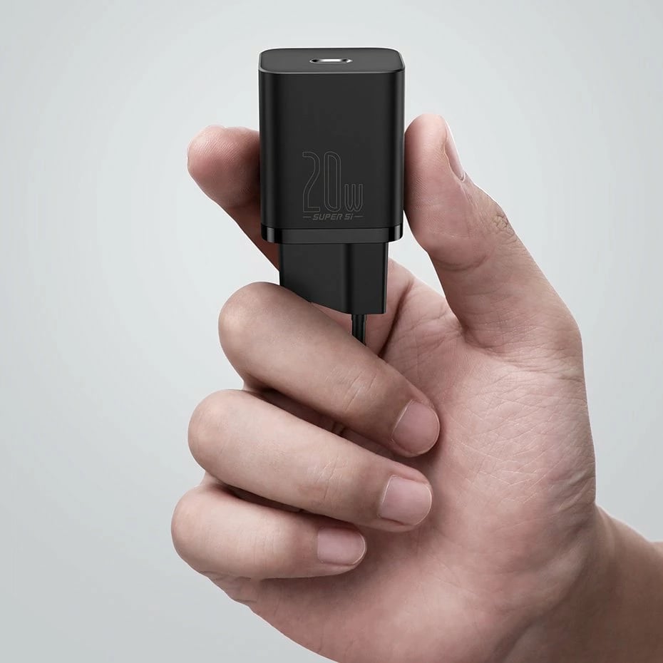 Karikues muri Baseus Super Si 1C, 20W, USB-C, me kabllo USB-C në Lightning 1m, Zi