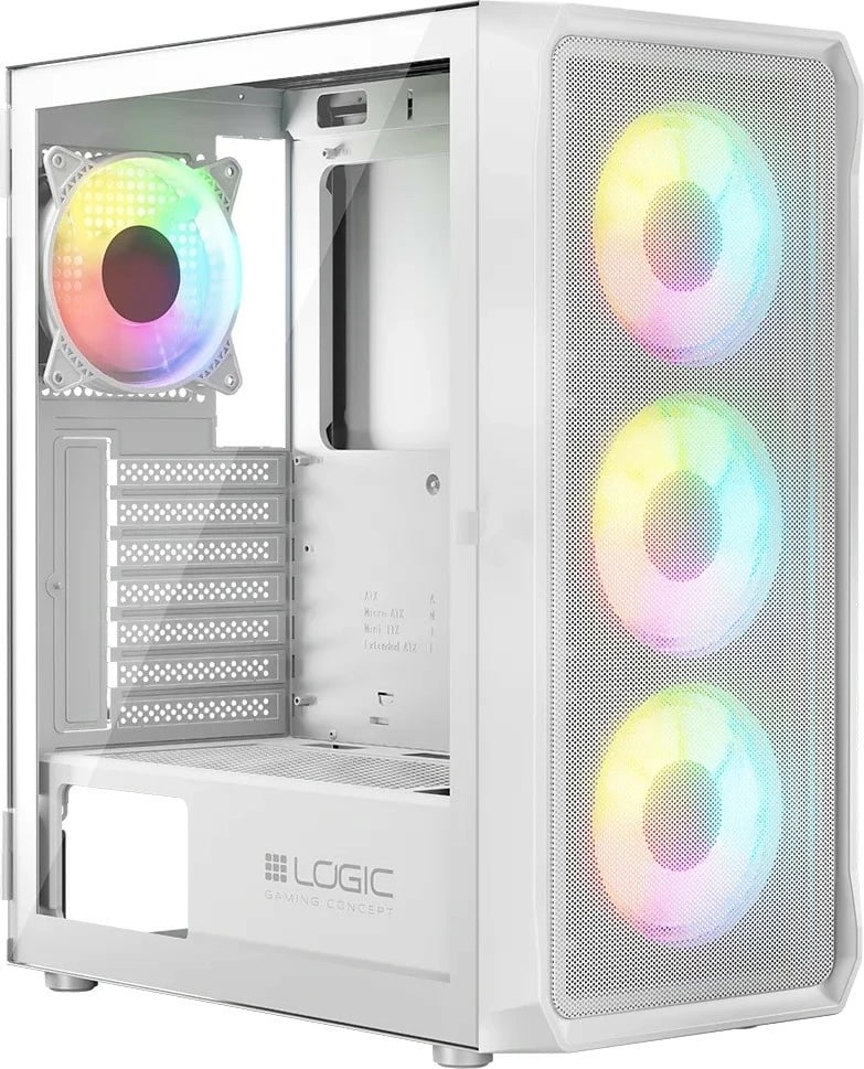 Kasë PC Logic Concept Portos ARGB Midi Tower, ATX/Micro ATX, x4 ARGB, panel anësor xham i kalitur, USB 3.0, White