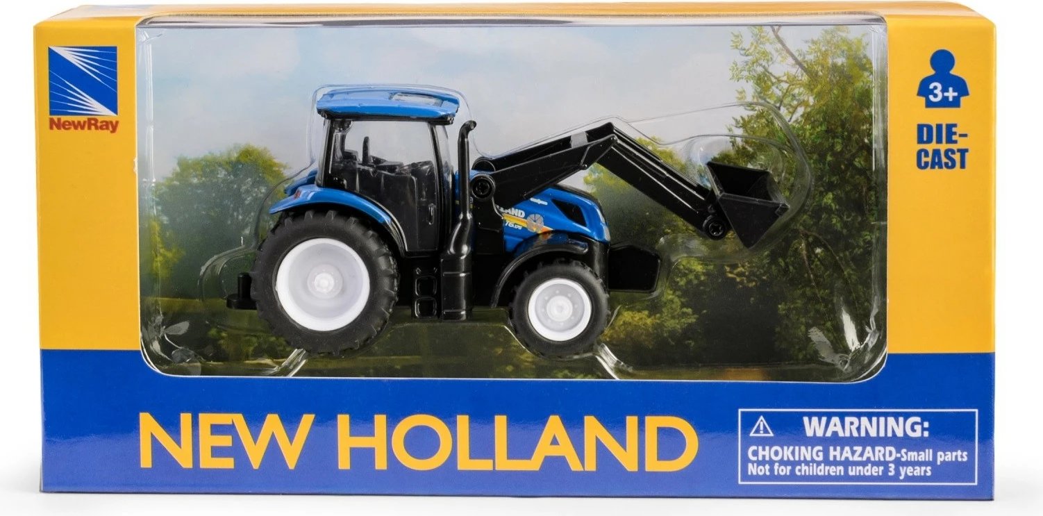 Traktor lodër Daffi New Holland T6 me rimorkio, metal dhe plastikë, Blu e Zi