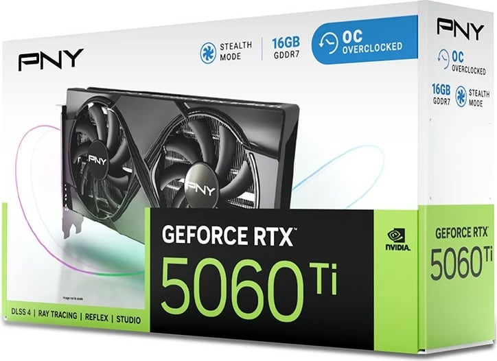 Kartelë grafike PNY GeForce RTX 5060 Ti, 16GB, DDR7, OC, PCI-E 8x, e zezë