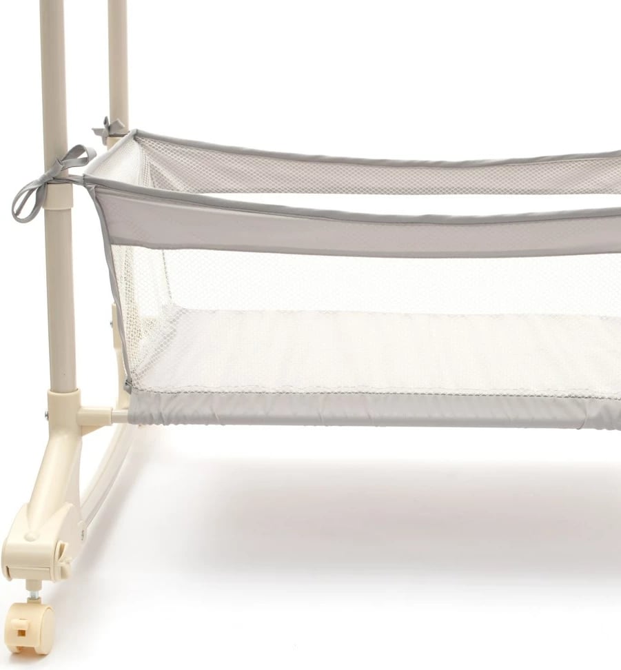 djep/krevat multifunksional për bebe, NEW BABY Stars, rregullim lartësie 4 nivele, karusel me drita muzikë dhe vibrime, kosh praktik, gri