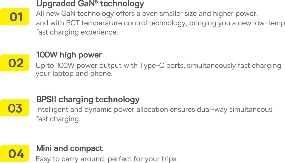 Karikues muri Baseus GaN5 Pro, 100W, 2 porta (USB-C/USB-A), i zi