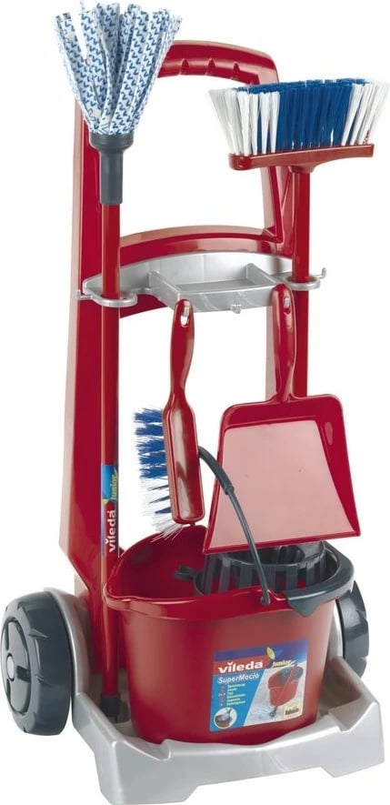 Set lodrash karrocë pastrimi Klein Vileda Junior, me aksesorë, për fëmijë, kuqe/blu