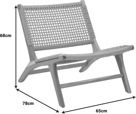 Karrige Beatrice, skelet druri teak dhe litar sintetik, ngjyrë natyrale, 65x78x68cm