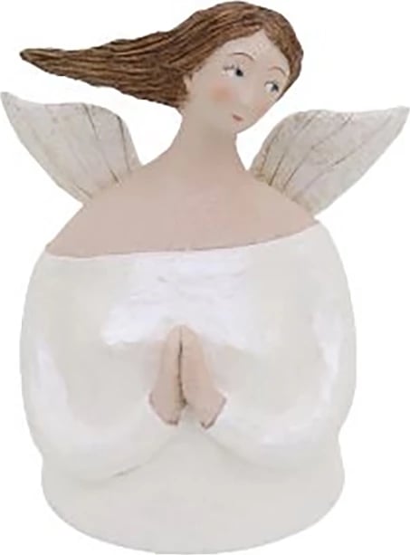Dekor për Krishtlindje engjëll me krahë, polirezine, 20x14x23.5cm, e bardhë-bezhë