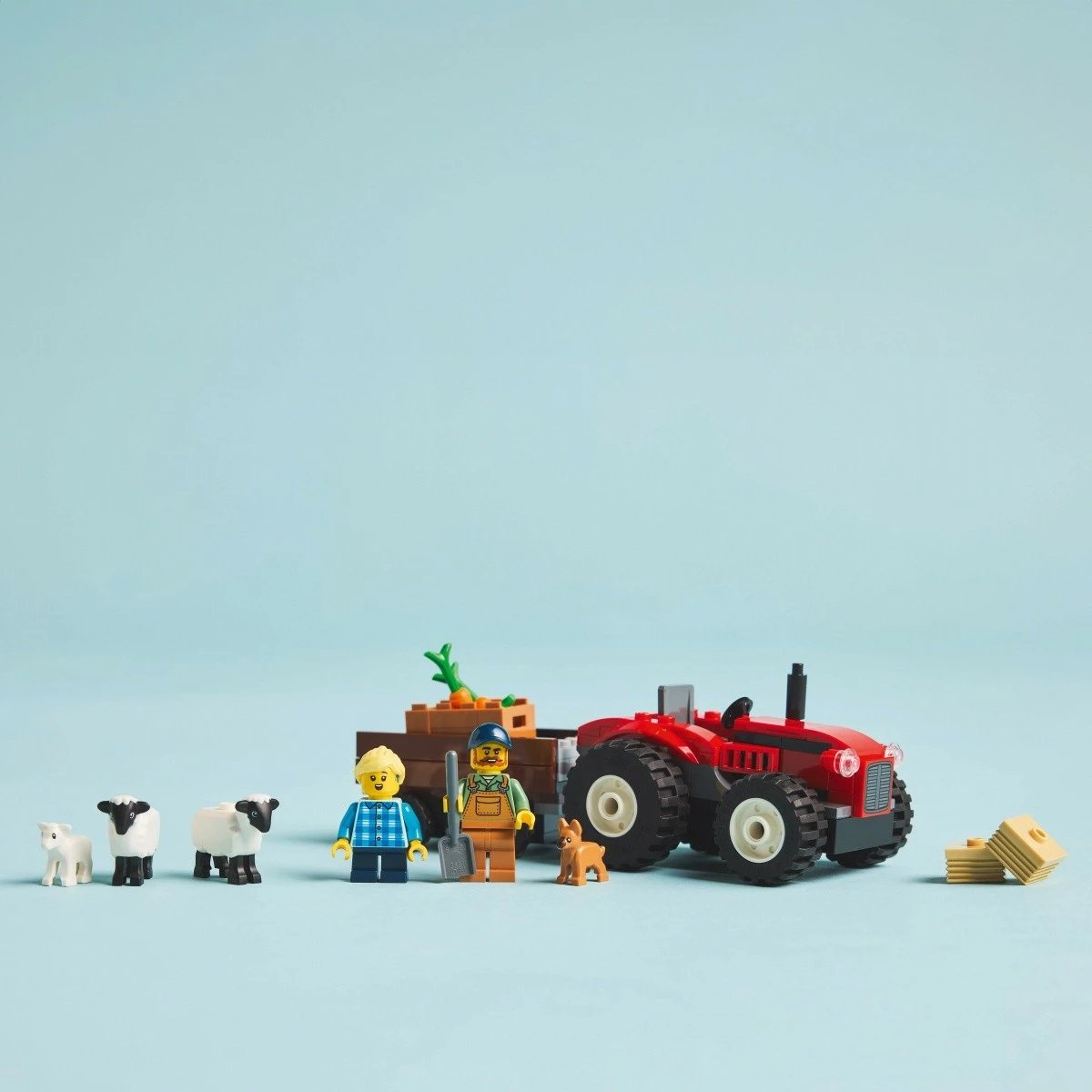 Set ndërtimi LEGO City 60461, traktor i kuq me rimorkio dhe dele, 116 pjesë