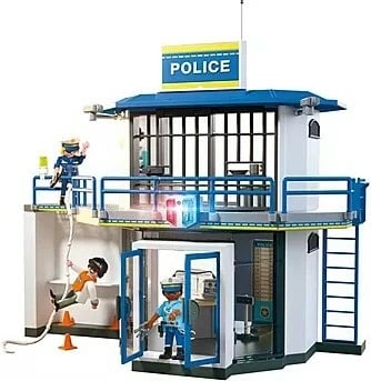 Set lodër policie, Playmobil, 71874 City Action Police Station me dhomë marrjeje në pyetje, 129 pjesë, 3 figura