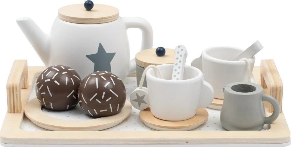 Set çaji druri për fëmijë, BABY MIX, Montessori, me tepsi 24x20 cm dhe 2 filxhanë me aksesorë, 3+
