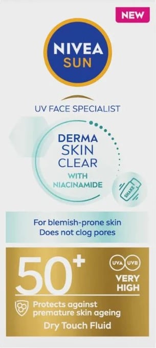 Fluid për fytyrë Nivea Derma Skin Clear SPF50, 40ml, femra