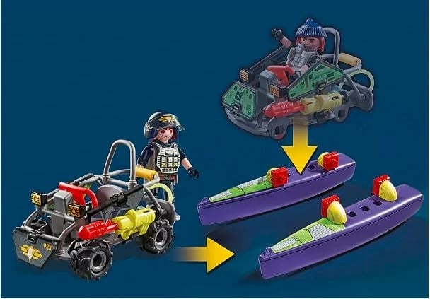 Set lodrash Playmobil City Action 71147, quad transformues me figurë special forces, 59 pjesë