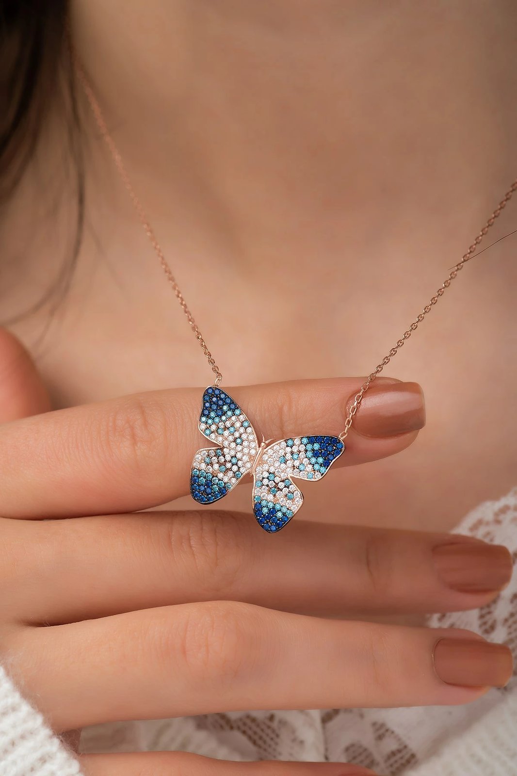 Varëse argjendi me flutur, ngjyrë rozë ari, kaltër e bardhë, Jumeon, TRDYL330