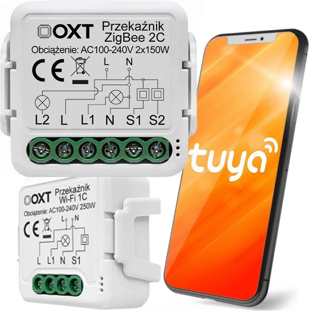 Modul kontrolli elektrik OXT mini ZigBee 2 kanale, për Tuya, i bardhë