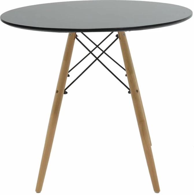 Tavolinë ngrënie Julita, sipërfaqe MDF, këmbë natyrale, e zezë, 80x73cm