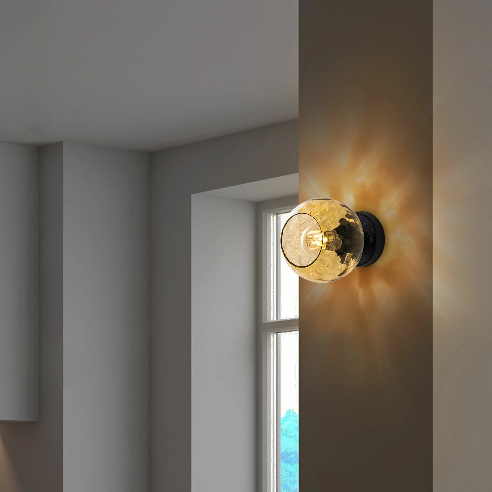 Llambë muri Opviq, Benek - 15 - 14394, metal e qelq, e verdhë dhe e zezë, 15x18x15 cm