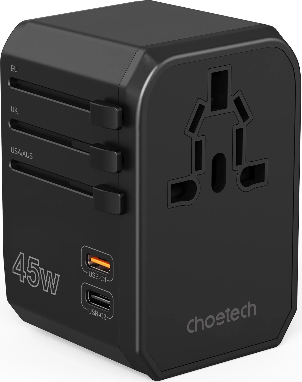 Karikues udhëtimi Choetech PD6045, 45W, 2x USB-C, 2x USB-A, GaN, 4 priza, zi