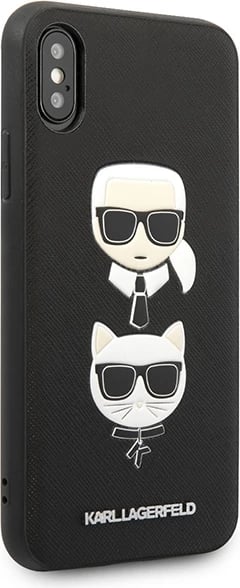 Mbështjellës Karl Lagerfeld Saffiano Karl&Choupette Head për iPhone X/XS, e zezë