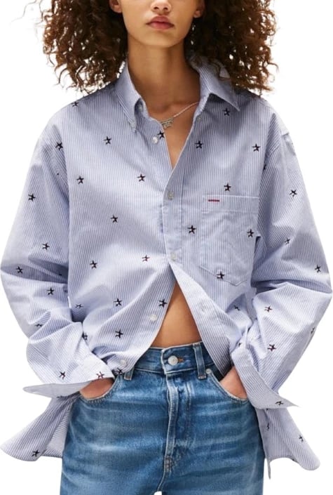 Këmishë Tommy Hilfiger Jeans femra, e kaltër e çelët