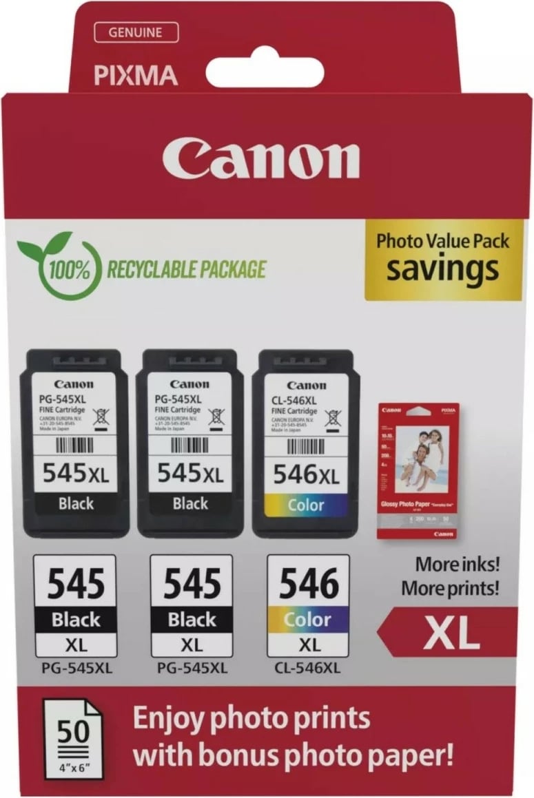 Toner Canon PG-545XL x2/CL-546XL Photo Value 8286B015, set me letër foto, i zi dhe me ngjyra