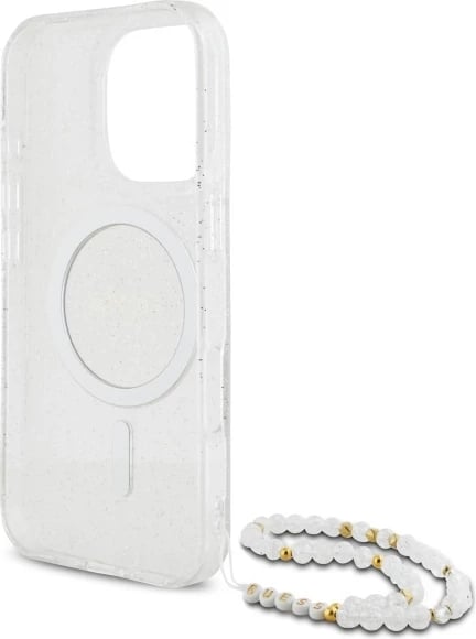 Mbështjellës Guess IML Glitter me rrip perlash MagSafe për iPhone 16 Pro, Transparent Mbështjellës Guess IML Glitter me rrip perlash MagSafe për iPhone 16 Pro, Transparent