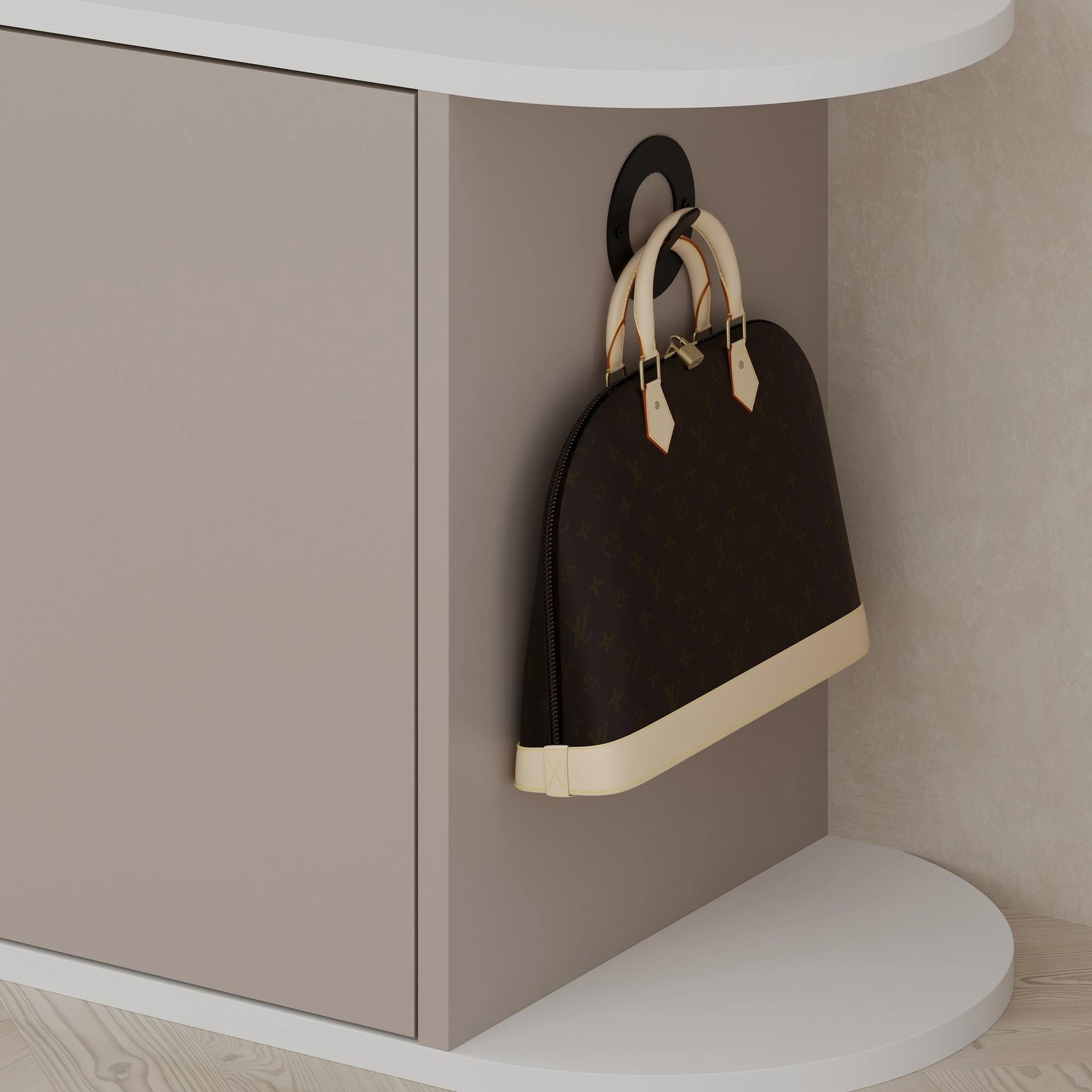 Dollap këpucësh me ulëse, Skye Decor, ngjyrë e bardhë dhe moka e çelët