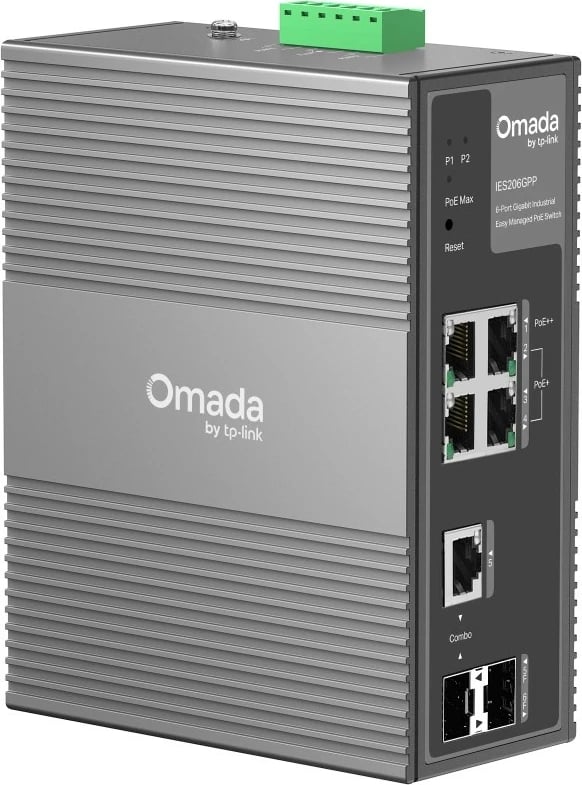 Switch industrial TP-Link IES206GPP Omada, 6 porta Gigabit, 3 PoE+, 1 PoE, PoE 120 W, IP40