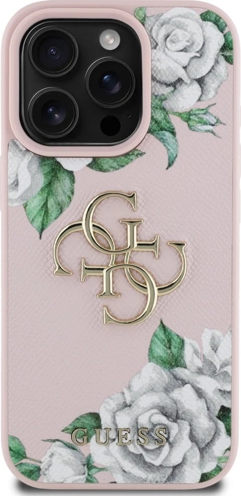 Mbështjellës Guess Grained Roses Big 4G logo për iPhone 16 Pro, Rozë Mbështjellës Guess Grained Roses Big 4G logo për iPhone 16 Pro, Rozë