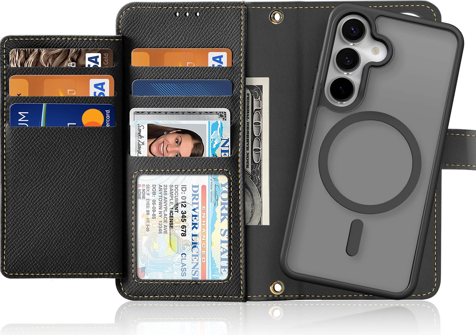 Mbështjellës Dux Ducis Lawa për Samsung Galaxy S25+, lëkurë, me portofol magnetik, i zi