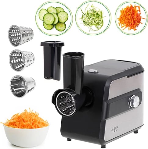 Grirëse mishi elektrike, Adler AD 4813, 1.0 kg/min, 2000W max 600W, 3 sita inox 3/5/7 mm, rende perimesh me 3 daulle, çelik inox, e zezë/argjend Grirëse mishi elektrike, Adler AD 4813, 1.0 kg/min, 2000W max 600W, 3 sita inox 3/5/7 mm, rende perimesh me 3 daulle, çelik inox, e zezë/argjend