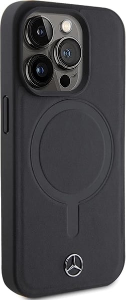 Mbështjellës Mercedes Smooth Leather MagSafe për iPhone 15 Pro, i zi