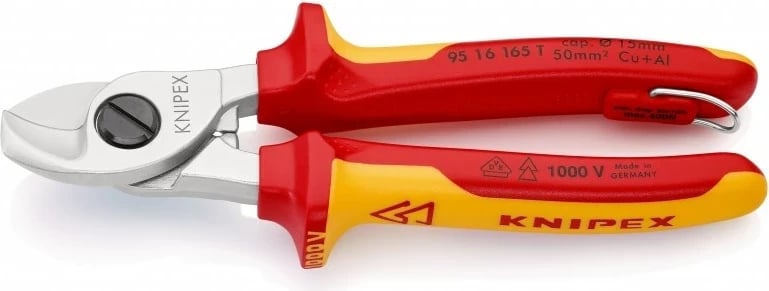 Krimpues kabllosh Knipex 95 16 165 T, 165 mm, Metal/Plastik, Zi/Verdhë