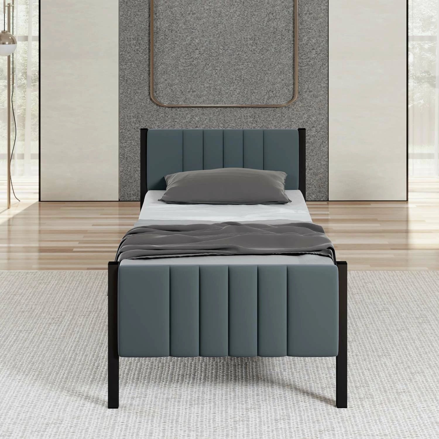 Krevat tek Skye Decor, lotus, 90x190, ngjyrë antracit