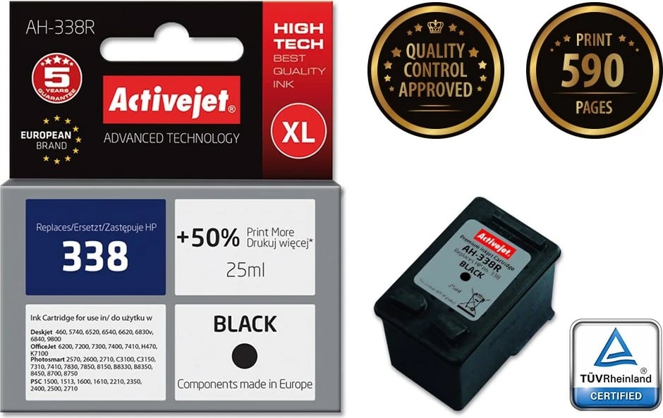 Ngjyrë zëvendësuese Activejet AH-338R për printer HP, 25ml, e zezë