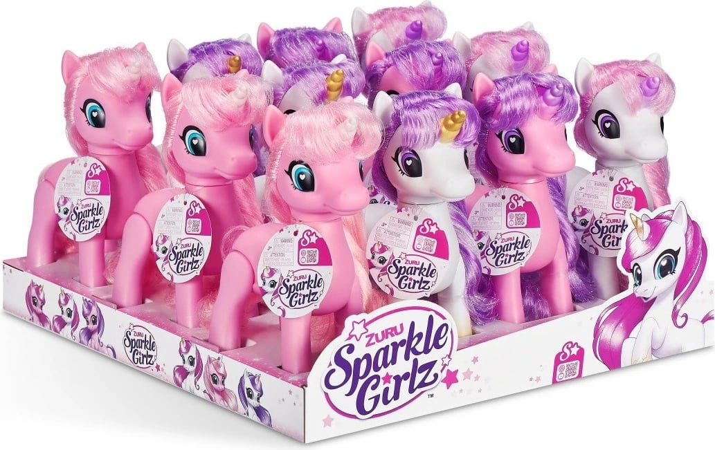 Set figurina unicorn Sparkle Girlz ZURU, 12 copë, plastikë, rozë/vjollcë
