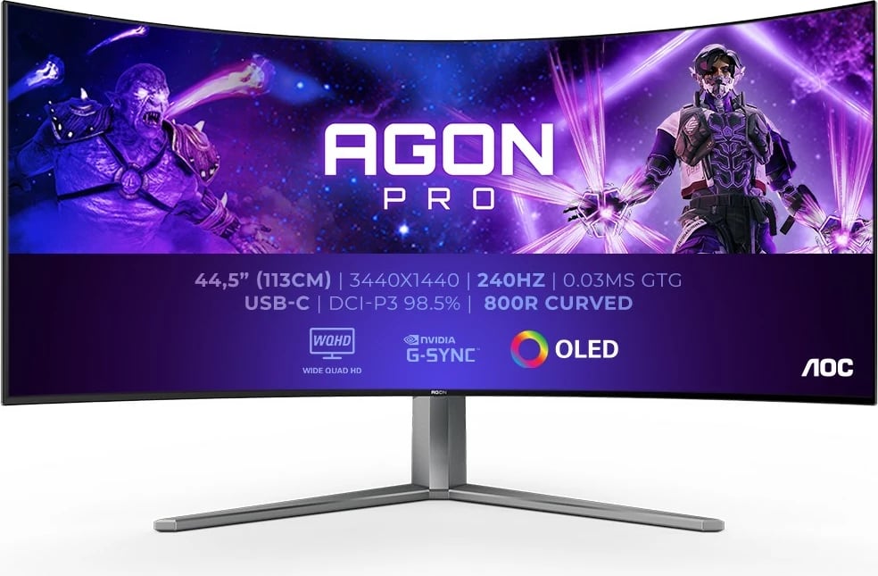 Monitor gaming AOC AGON PRO AG456UCZD, 45 inç, OLED, 3440x1440, 240Hz, i zi